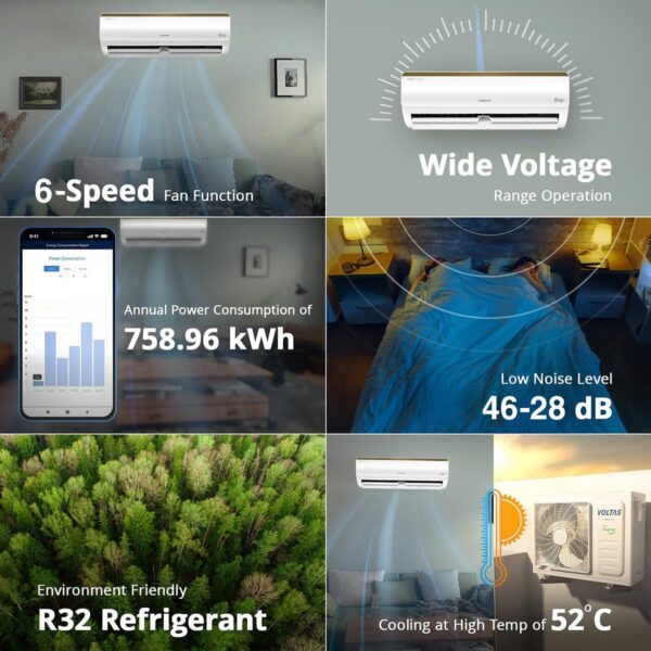 Voltas 1.5 Ton 5 Star Inverter Split AC (Copper, 5-in-1 Adjustable Mode, Anti-dust Filter, 185V Vertis Smart Air Elite Gold, White) - Image 7