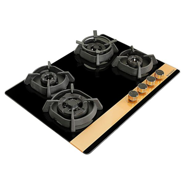 Faber 70cm 4Burner Gas Hob | Flame Failure Device | Cast Iron Pan Support | Metal Knobs | Dual Flame Burner | 8mm Toughened Black Glass | Versatile Hob/Cooktop | Hob Utopia Pro HT 704 BR CI - Image 6
