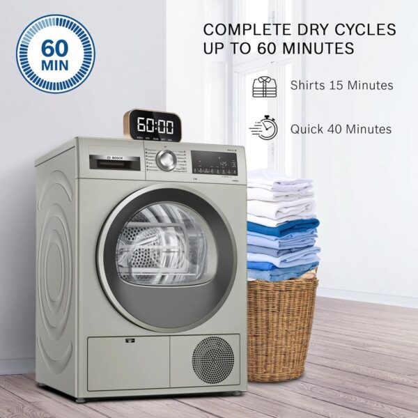 Bosch 9 kg Fully Automatic Front load Condenser Tumble Dryer WPG24108IN, Silver, Inbuilt Heater) - Image 10