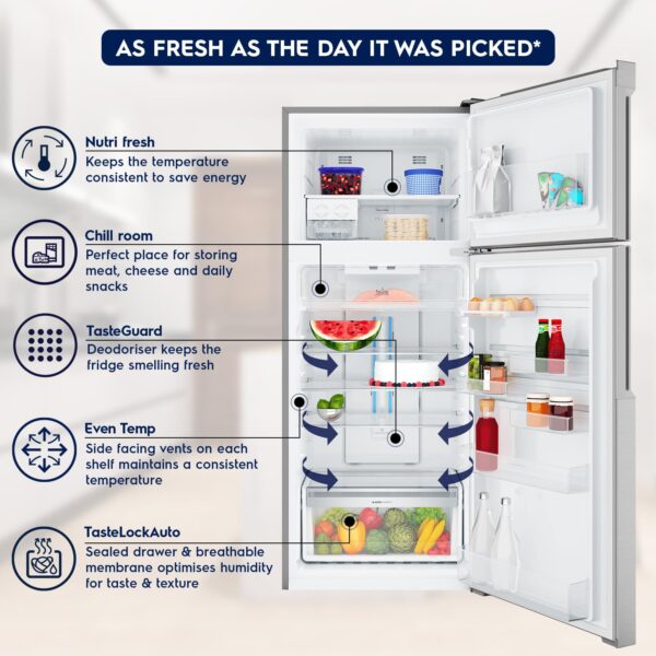 Electrolux 461L Frost Free Inverter Double Door Refrigerator, Top Freezer, TasteLockAuto & TasteGuard Technology, Arctic Silver Steel, UltimateTaste 500, ETB4600C-A - Image 4
