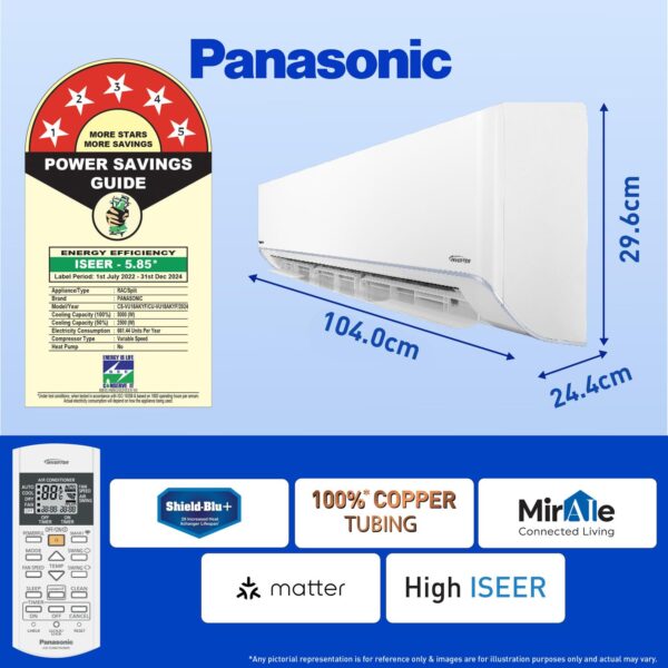 Panasonic 1.5 Ton 5 Star Wi-Fi Inverter Smart Split AC (Copper Condenser, 7 in 1 Convertible with True AI Mode, 4 Way Swing, PM 0.1 Air Purification Filter, CS/CU-VU18AKYF, White) - Image 4