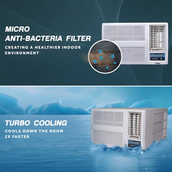 Haier 1.5 Ton 3 Star Fix Speed Side Flow Window AC (Copper, Turbo Mode, Anti Bacterial Filter, Cools at 54°C Temp, Long Air Throw - HWU18F-POW3BN-FS) - Image 4