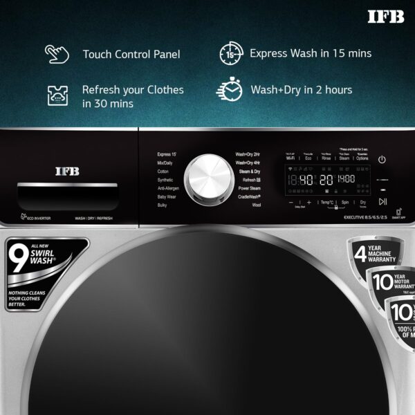 IFB Laundrimagic 3-in-1 8.5/6.5/2.5 Kg Inverter Washer Dryer Refresh(Executive ZXS, Silver) - Image 7