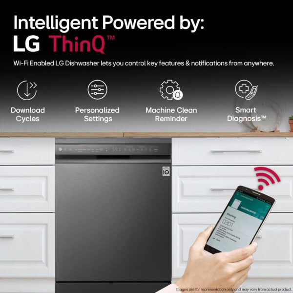 LG 14 Place Setting Free Standing Dish Washer with TrueSteam, QuadWash, EasyRack Plus, Wi-Fi Enabled (DFB424FM, Matte Black, Inverter Direct Drive Motor) - Image 12