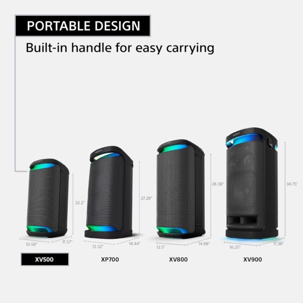 Sony New SRS-XV500 Wireless Portable Bluetooth Karaoke Party Speaker | IPX4 Splash-Proof | 25 Hrs Battery | Mega Bass | Built-in Power Bank | Ambient Lights | Guitar & MIC- 2024 Model - Image 6