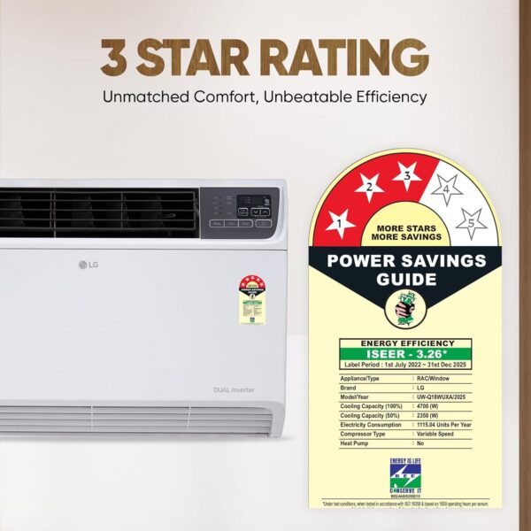 LG 1.5 Ton 3 Star DUAL Inverter Window AC (Copper, Convertible 4-in-1 cooling, 4 Way Air Swing, HD Filter, UW-Q18WUXA, White) - Image 6