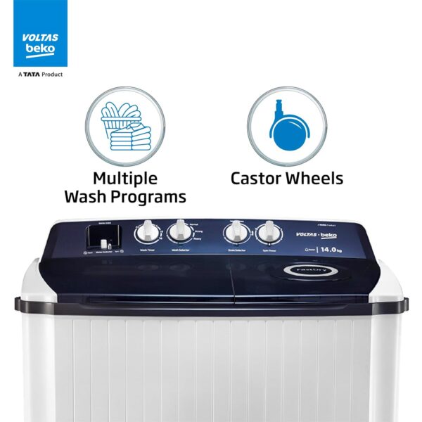 Voltas Beko 14 Kg, 5 Star Semi-Automatic Top Load Twin Tub Washing Machine (Wtt140Agrt) Gray - Jumbo Series - Image 4