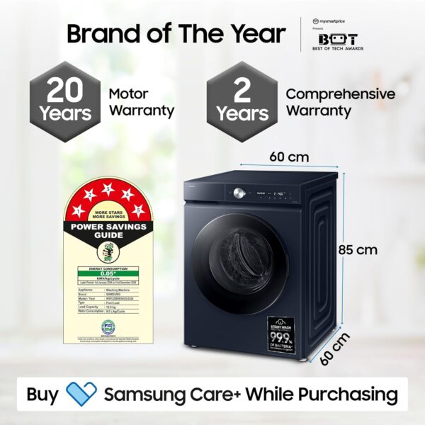 Samsung 12 kg, 5 Star, Super Speed, Wi-Fi, Hygiene Steam with Inbuilt Heater, Digital Inverter, Fully-Automatic Front Load Washing Machine (WW12DG5B24ASTL, Navy) - Image 6