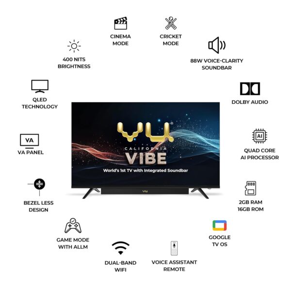 Vu 126cm (50 inches) Vibe Series QLED Google TV 50VIBE24 4K Ultra HD (Black) - Image 3