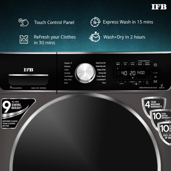 IFB Laundrimagic 3-in-1 8.5 Kg/6.5 Kg/2.5 Kg Inverter Washer Dryer Refresh (Executive ZXM, Mocha) - Image 7