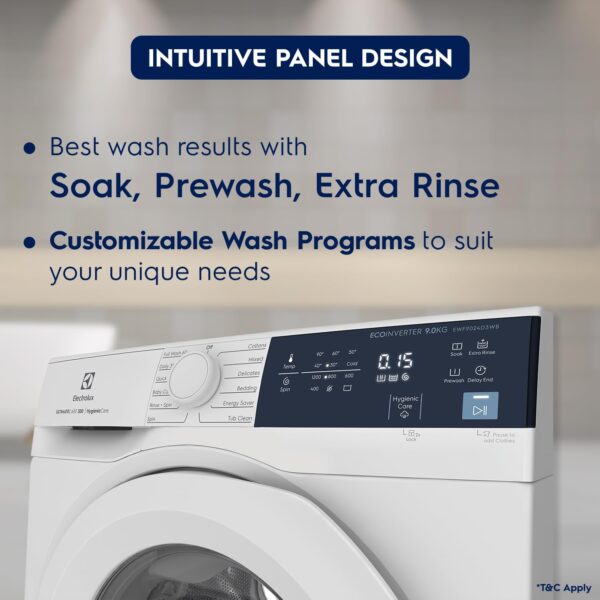 Electrolux 9kg 5 Star EcoInverter Fully Automatic Front Load Washing Machine, Full Load Vapour Wash for Sustainable Clothing, Hygienic Care, White, UltimateCare 300, EWF9024D3WB - Image 6