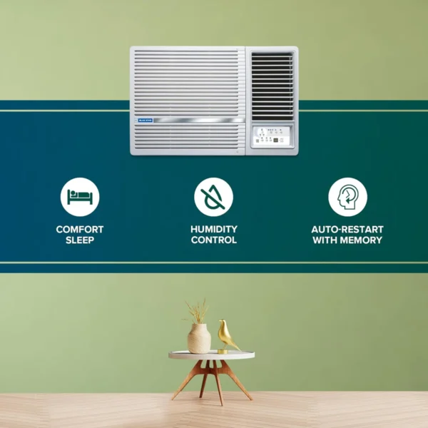 Blue Star 1.5 Ton 3 Star Fixed Speed Window AC (Copper, Turbo Cool, Fan Modes-Auto/High/Medium/Low, Hydrophilic Blue Fins, Dust Filters, Self-Diagnosis, WFE318L, White) - Image 4