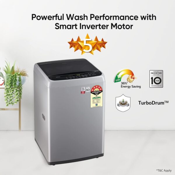 LG 7.5 Kg 5 Star Smart Inverter Fully-Automatic Top Load Washing Machine (T75SPSF1Z, Middle Free Silver, TurboDrum | Smart Closing Door) - Image 13