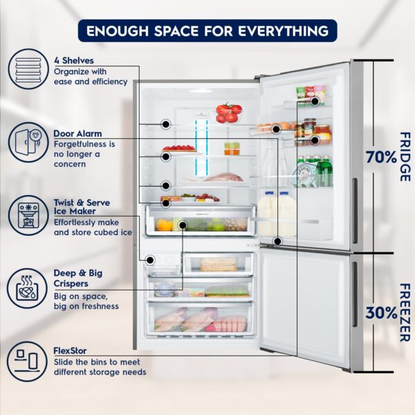 Electrolux 529L Frost Free Inverter Double Door Refrigerator, Bottom Freezer, TasteLockAuto & TasteGuard Technology, Stainless Steel, UltimateTaste 500, EBE5302C-S - Image 6