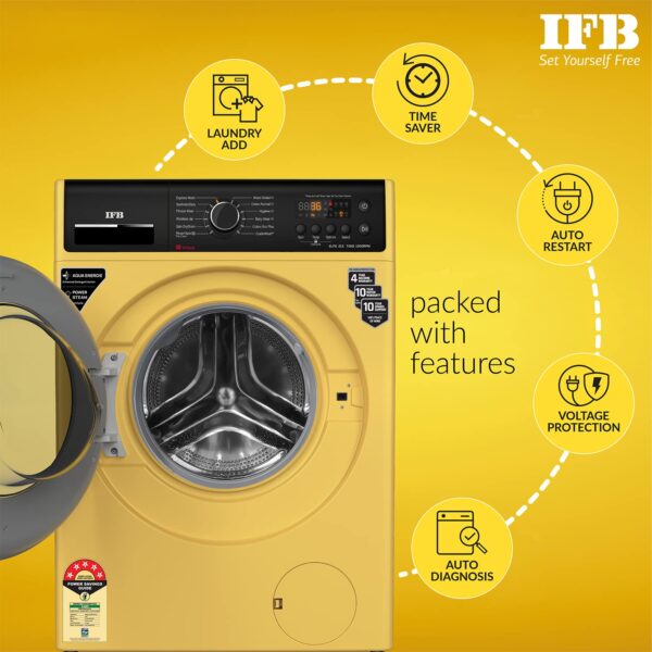 IFB 7 Kg 5 Star Front Load Washing Machine 2X Power Steam (ELITE ZLS 7012, Yellow, In-built Heater, 4 years Comprehensive Warranty) - Image 10