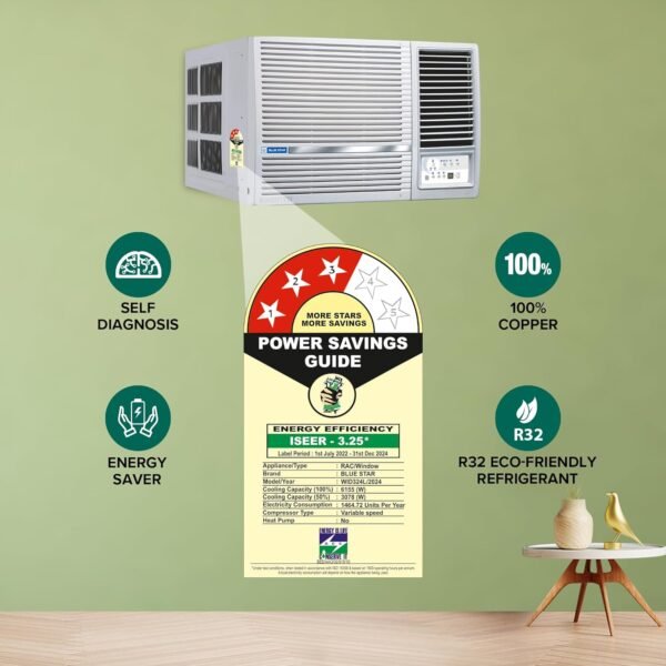 Blue Star 2 Ton 3 Star Inverter Window AC (Copper, Turbo Cool, Fan Modes-Auto/High/Medium/Low, Hydrophilic Blue Fins, Dust Filters, Self-Diagnosis, WID324L, White) - Image 4