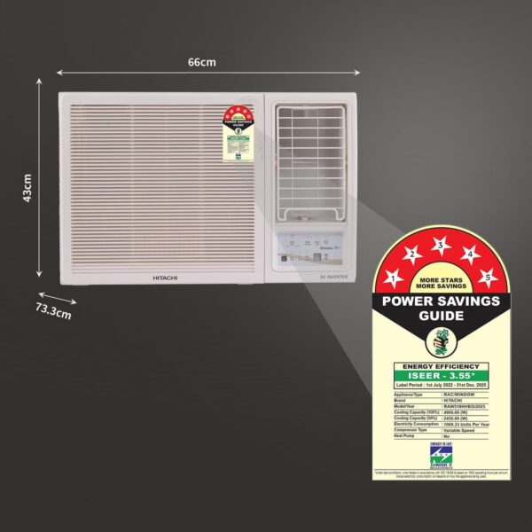 Hitachi 1.5 Ton Class 5 Star, Window Inverter AC (100% Copper, 100% cooling at 43 degree Celsius, RAW518HHEO, White) - Image 6