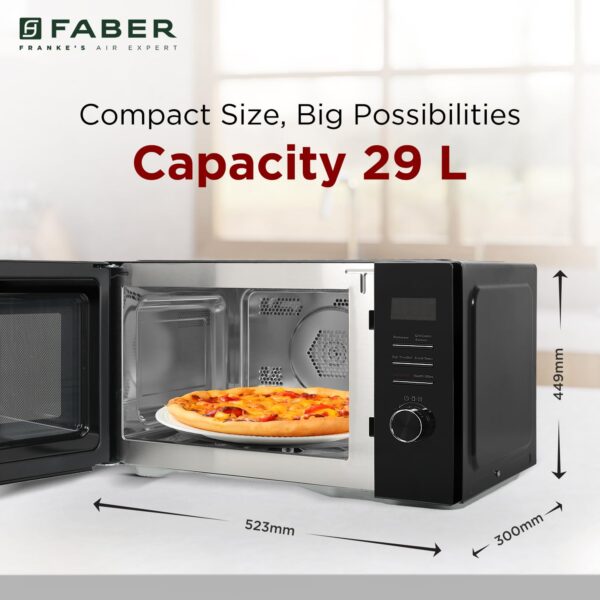 Faber FMW Instacook 30C Standalone 29L Microwave Oven |900W|10 Auto Cook Menu|Digital Panel|Reheat & Defrost|Glass Turntable|Child Safety Lock|Easy Clean Coating|Power Level 5|2 Yrs Warranty|Black - Image 3