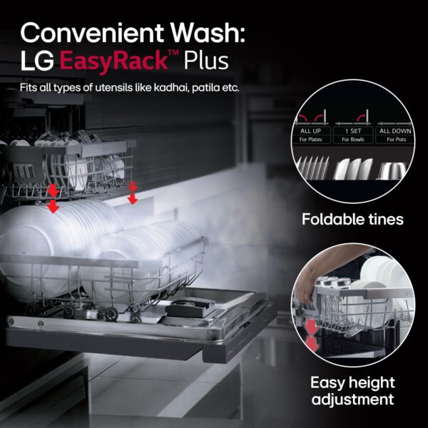 LG 14 Place Setting Free Standing Dish Washer with TrueSteam, QuadWash, EasyRack Plus, Wi-Fi Enabled (DFB424FM, Matte Black, Inverter Direct Drive Motor) - Image 6