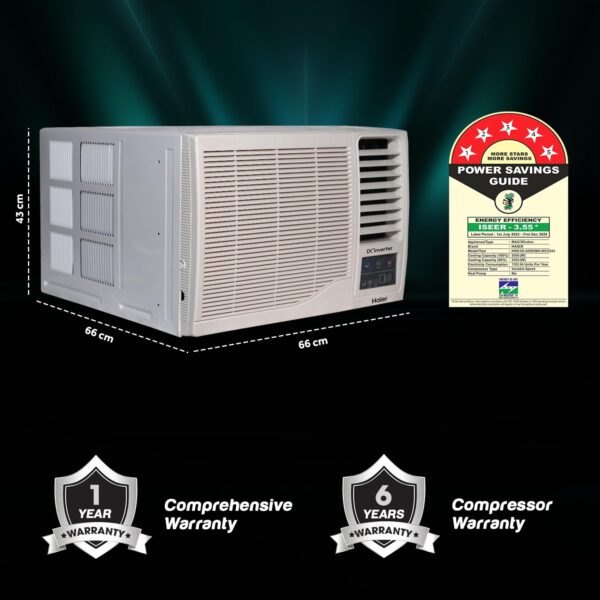 Haier 1.5 Ton 5 Star Twin Inverter Side Flow Window AC (Copper, Turbo Mode, Anti Bacterial Filter, Cools at 54°C Temp, Long Air Throw - HWU18I-POW5BN-INV,White) - Image 2