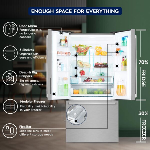 Electrolux 524L Frost Free Inverter French Door Refrigerator, TasteLockAuto Technology, Auto Ice & Even Temp Function, Arctic Silver Steel, UltimateTaste 700, EHE5224C-A - Image 4
