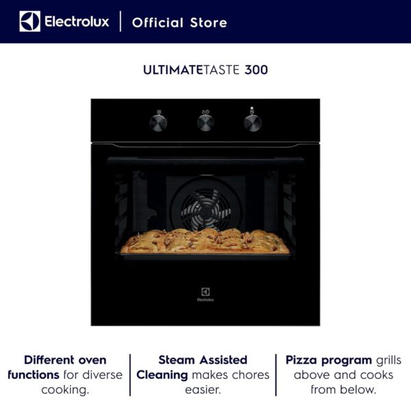 Electrolux 68L 60cm Built-In Oven with 5 Functions, UltimateTaste 300, Glass, Black, KOHLH00KA - Image 4