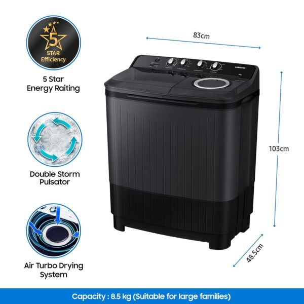 Samsung 8.5 Kg 5 Star Semi Automatic Top Load Washing Machine (WT85B4200GD/TL,DARK GRAY) - Image 8