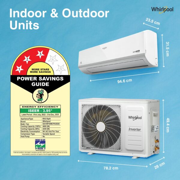 Whirlpool 1.5 Ton 3 Star, Magicool Inverter Split AC (MAGICOOL 15T 3S INV CNV S5K2PP0, Copper, Convertible 4-in-1 Cooling Mode, HD Filter White) - Image 3