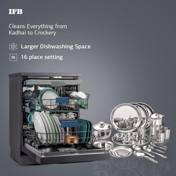 IFB 16 Place Settings with DeepClean® Technology Powered by AI Freestanding Dishwasher (Neptune VX16, Inox Grey, Largest Capacity Washes upto 92 Utensils, 70° Hot Water Wash) - Image 5