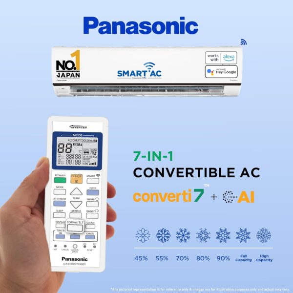 Panasonic 1 Ton 5 Star Wi-Fi Inverter Smart Split AC (Copper Condenser, 7 in 1 Convertible with True AI Mode, 4 Way Swing, nanoe-G Air Purification Technology, CS/CU-XU12AKYF, White) - Image 3
