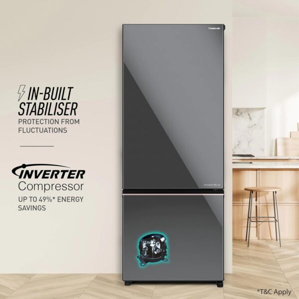 Panasonic 400L 2 Star Prime Convertible 6-Stage Smart Inverter Frost-Free Double Door Bottom Mount Refrigerator (NR-BK418BGMN, Mirror Glass, Fresh Safe Vegetable Case, Net Capacity 357L, 2024 Model) - Image 2