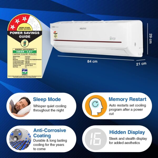 Voltas 1.5 Ton 3 Star Adjustable Inverter Split AC(Copper, 183V Vectra Prism, 4-in-1 Adjustable Mode, White) - Image 4