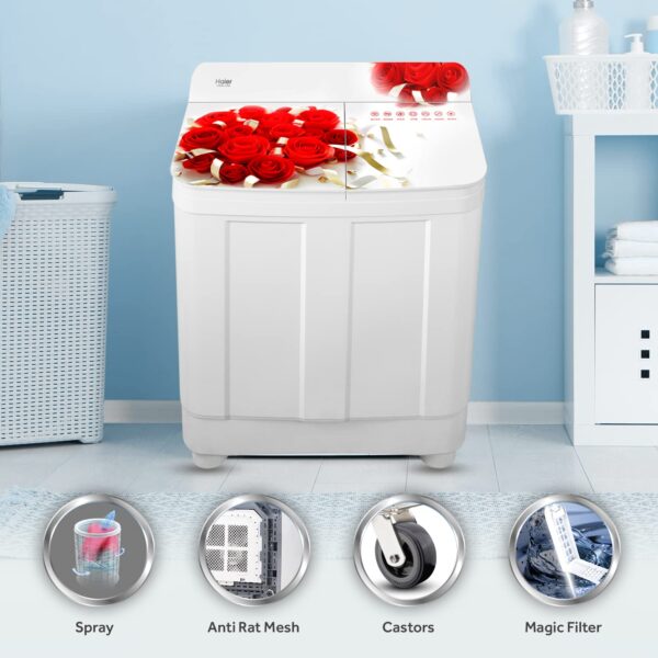 Haier 8.5 Kg 5 Star Voltex Pulsator Semi-Automatic Top Load Washing Machine (HTW85-178, Red Rose) - Image 5