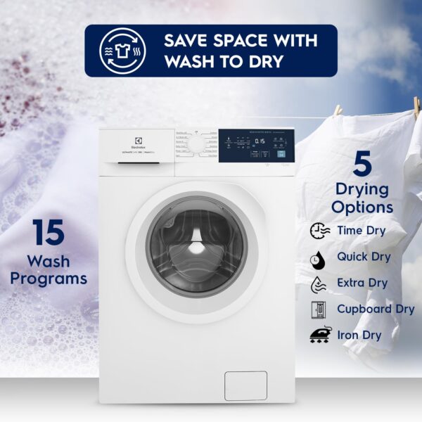 Electrolux 8kg/5kg 5 Star EcoInverter Fully Automatic Front Load Washer Dryer, Scandinavian Design with 40°C Vapour Wash for Sustainable Clothing, Wash To Dry, White, UltimateCare 300, EWW8024D3WB - Image 4