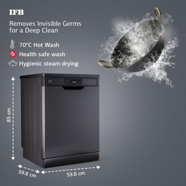 IFB 16 Place Settings with DeepClean® Technology Powered by AI Freestanding Dishwasher (Neptune VX16, Inox Grey, Largest Capacity Washes upto 92 Utensils, 70° Hot Water Wash) - Image 6