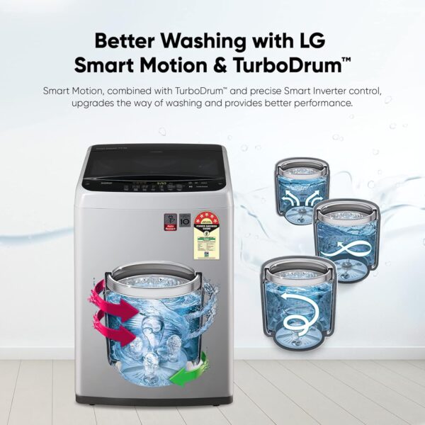 LG 7.5 Kg 5 Star Smart Inverter Fully-Automatic Top Load Washing Machine (T75SPSF1Z, Middle Free Silver, TurboDrum | Smart Closing Door) - Image 12