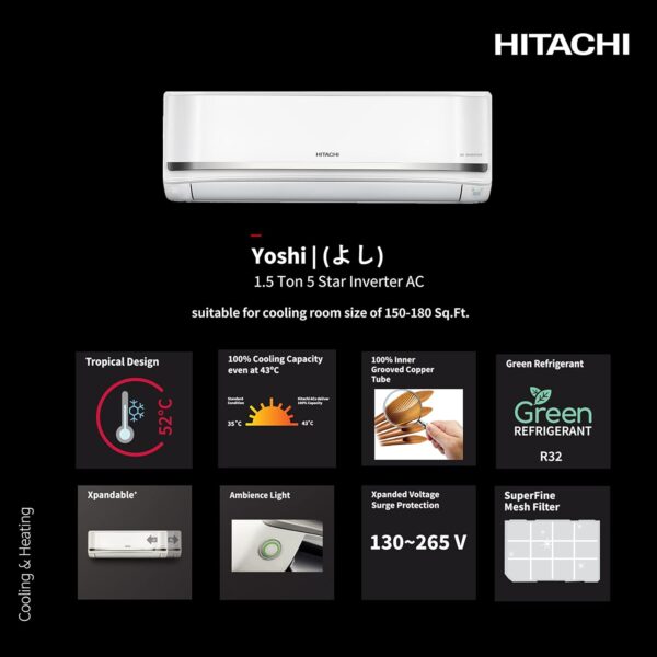 Hitachi 1.5 Ton 5 Star ice Clean Xpandable Plus Inverter Split AC (100% Copper, Dust Filter, Yoshi 5400FXL, R32-RAS.G518PCBISF, Dual Platinum) - Image 6
