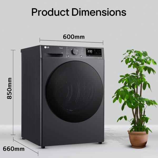 LG 9 Kg, Wi-Fi, Dual Inverter Heat Pump, Eco-Hybrid Technology Fully Automatic Front Load Dryer (DHV09SAM, Double Layer Air Filter, Allergy Care, Auto Cleaning Condenser, Middle Black) - Image 9