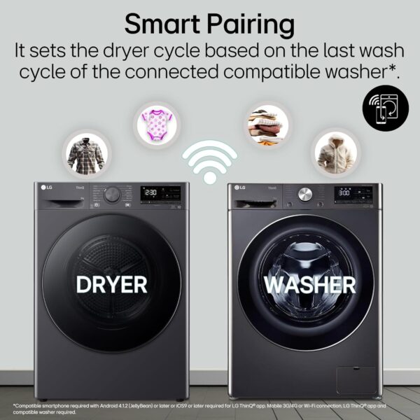 LG 9 Kg, Wi-Fi, Dual Inverter Heat Pump, Eco-Hybrid Technology Fully Automatic Front Load Dryer (DHV09SAM, Double Layer Air Filter, Allergy Care, Auto Cleaning Condenser, Middle Black) - Image 11