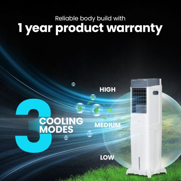 Voltas Slimm 35T Tower Air Cooler for Home, Honey Comb Cooling Pads with 3 Speed Control Functions, 35 Litres, White - Image 4