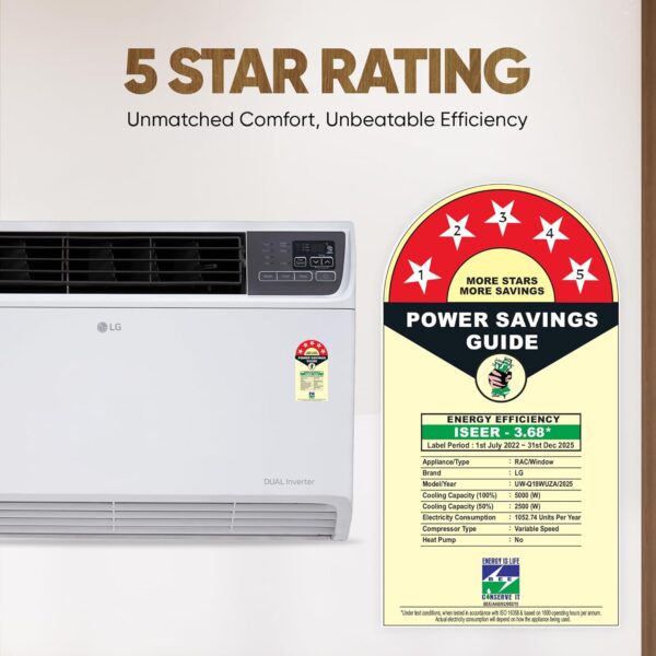 LG 1.5 Ton 5 Star DUAL Inverter Window AC (Copper, Convertible 4-in-1 cooling, 4 Way Air Swing, HD Filter, UW-Q18WUZA, White) - Image 7