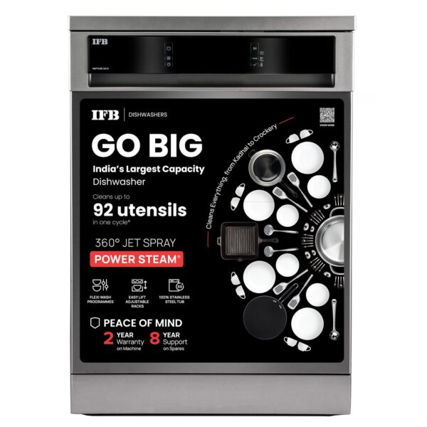 IFB 16 Place Settings with DeepClean® Technology Powered by AI Freestanding Dishwasher (Neptune SX16, Pearl Grey, Auto Door Open for Effective Drying, Interior LED Lighting)