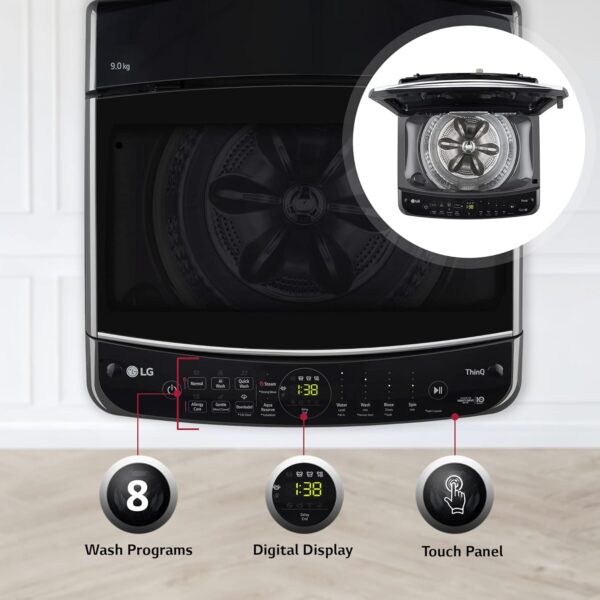 LG 9 Kg 5 Star Inverter Wi-Fi Fully-Automatic Top Loading Washing Machine Appliance (THD09NWM, Middle Black, AIDD Technology & TurboWash) - Image 10