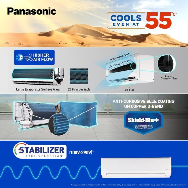 Panasonic WU 7 in 1Convertible 2 Ton 3Star Smart Inverter Split With MirAie (100% Copper Condenser,CS/CU-WU24BKYFM),55°Tested,4 Way Swing,High CFM & Eco tough Outdoor Crystal Clean Technology - Image 3