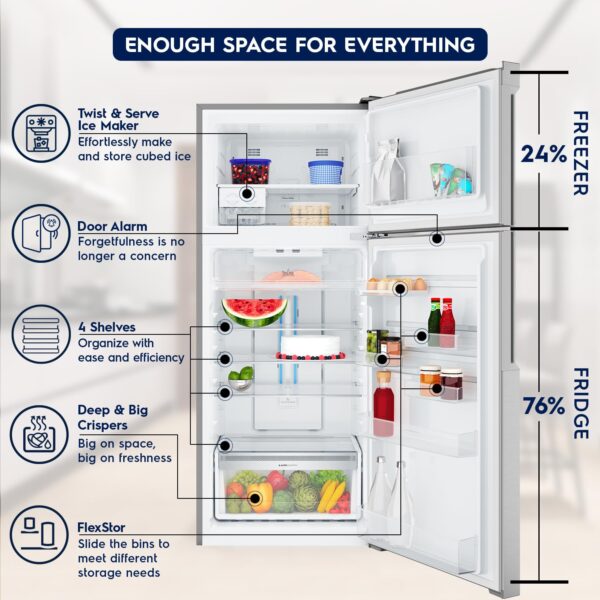Electrolux 461L Frost Free Inverter Double Door Refrigerator, Top Freezer, TasteLockAuto & TasteGuard Technology, Arctic Silver Steel, UltimateTaste 500, ETB4600C-A - Image 6