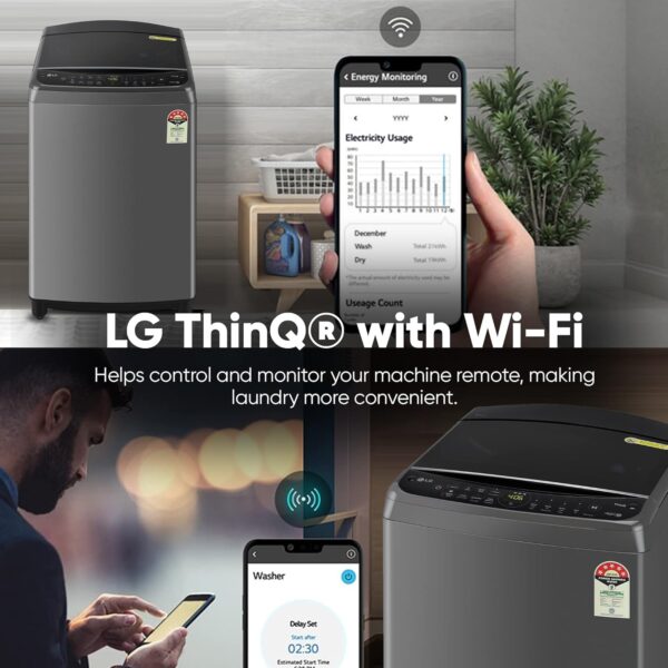 LG 9 Kg 5 Star Inverter Wi-Fi Fully-Automatic Top Loading Washing Machine Appliance (THD09NWM, Middle Black, AIDD Technology & TurboWash) - Image 11