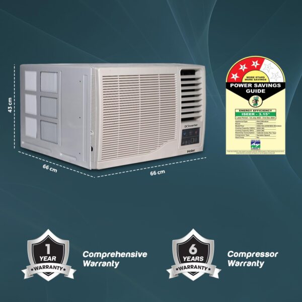 Haier 1.5 Ton 3 Star Twin Inverter Side Flow Window AC (Copper, Turbo Mode, Anti Bacterial Filter, Cools at 54°C Temp, Long Air Throw - HWU18I-POW3BN-INV,White) - Image 3