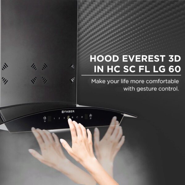 Faber60cm 6 way Silent Suction,1250m3/hr, Autoclean Chimney, 12Yr Warranty on Motor (HOOD EVEREST 3D IN HC SC FL LG 60||Filterless||Touch&Gesture Control||Light Grey) - Image 6