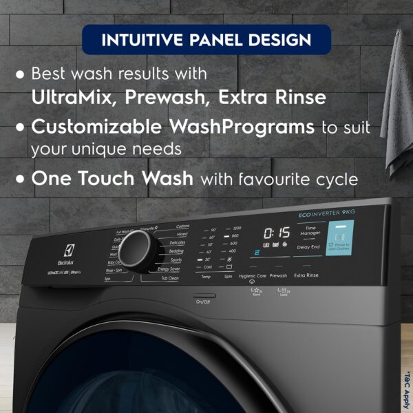 Electrolux 9kg 5 Star Fully Automatic Front Load Washing Machine with UltraMix, Full Load Vapour Wash for Sustainable Clothing, Hygienic Care, EcoInverter, Dark Silver, UltimateCare 500, EWF9024R5SB - Image 4