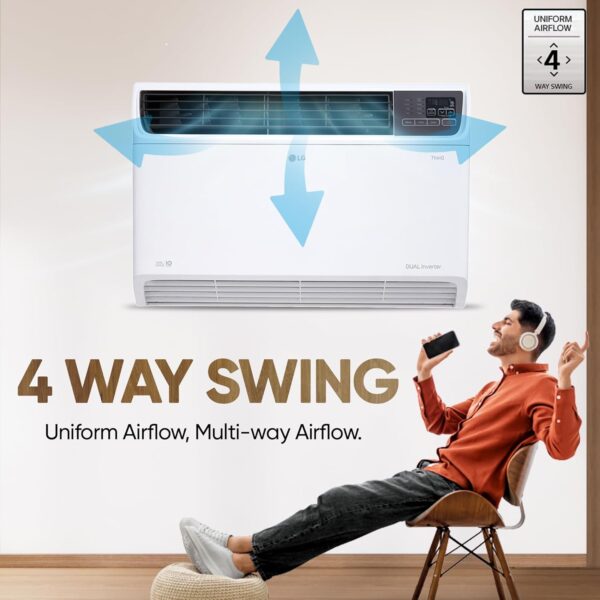 LG 1.5 Ton 3 Star Wi-Fi DUAL Inverter Window AC (Copper, Convertible 4-in-1 cooling, 4 Way Air Swing, HD Filter, UW-Q18WWXA, White) - Image 7